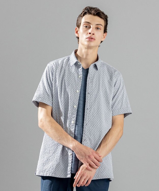 JOSEPH HOMME アロージャガードストレッチ　半袖シャツ ライトグレー系