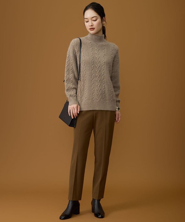 自由区 L 【19号サイズまで展開】TRギャバ裏起毛テーパード パンツ キャメル