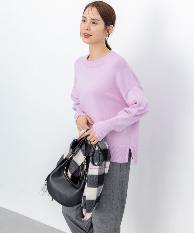 組曲 コットンカシミヤMIX クルーネックニット ピンク系