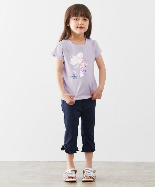ANY KIDS 接触冷感スパンコールTシャツ ラベンダー×マーメイド