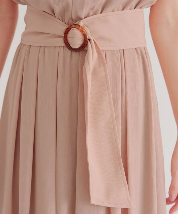 Tiaclasse 【洗える】花びらスリーブベルト付きワンピース ピンク