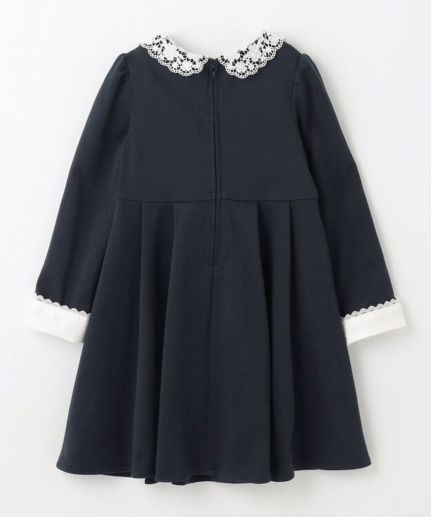 ANY KIDS レース襟付き長袖ワンピース ネイビー
