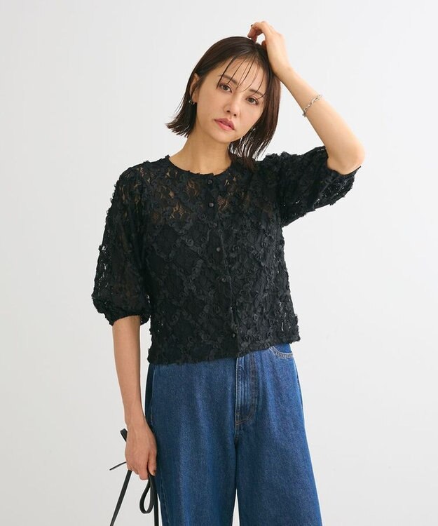 Green Parks ・SUGAR SPOON フラワーレースカーディガン Black