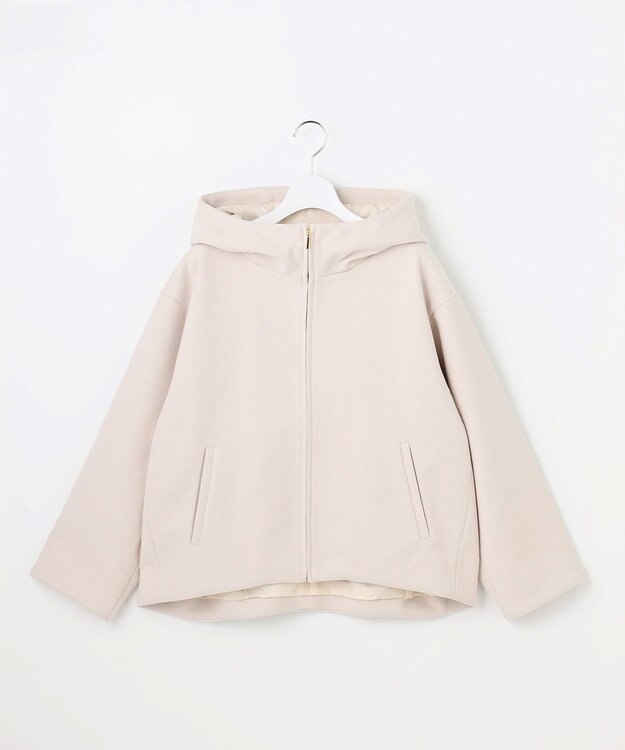 Feroux フード付きコクーンショート コート アイボリー系