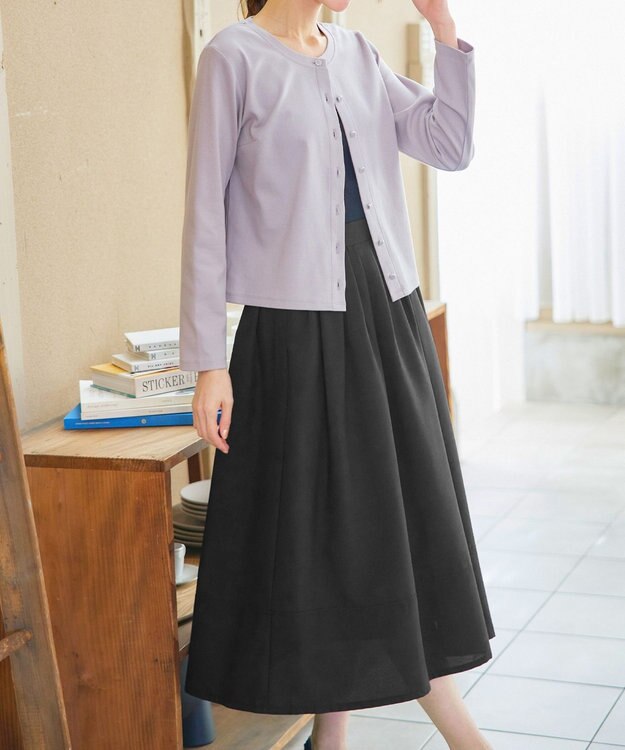 Tiaclasse 【選べる丈】麻調タックフレアスカート ミモレ丈ブラック