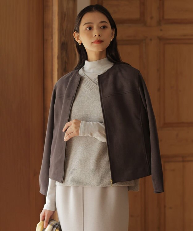 J.PRESS LADIES L スウェードダンボール ブルゾン スレートブラウン系