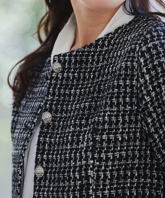 Tiaclasse 【洗える】ツイードノーカラージャレロ ブラック