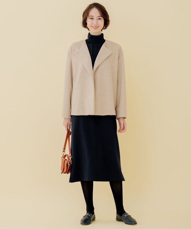 自由区 【WEB限定】ブラッシュドビーバー ショート丈ノーカラーコート ベージュ系