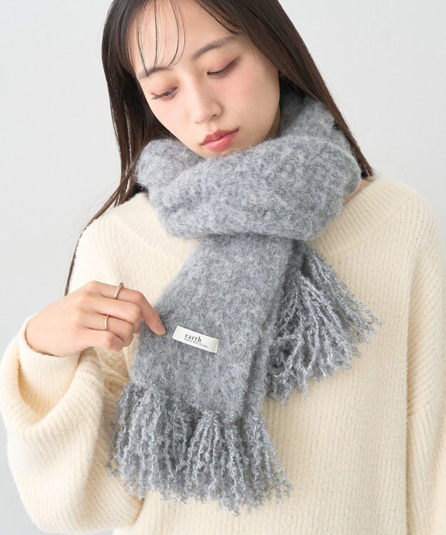 earth music&ecology ループヤーンフリンジマフラー Gray