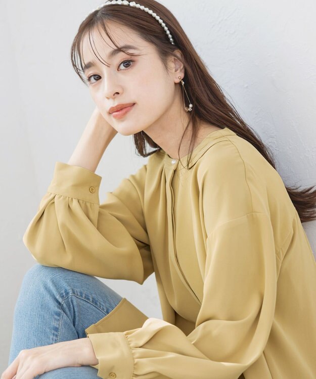 Tiaclasse 【洗える】とろみシャツチュニックブラウス ライム