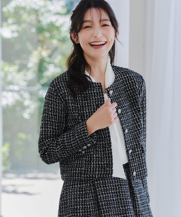 Tiaclasse 【洗える】ツイードノーカラージャレロ ブラック