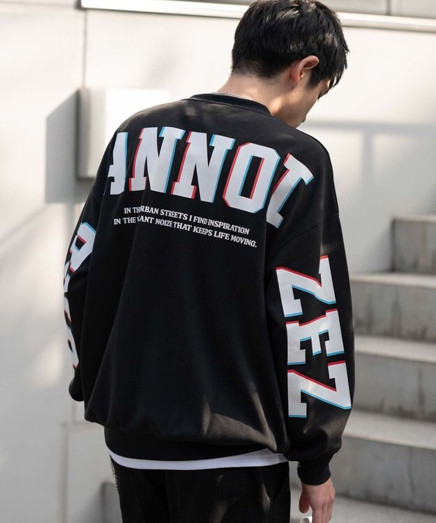 WEGO 【2点SET】アクセ付き裏シャギーグラフィックプルオーバー ブラック