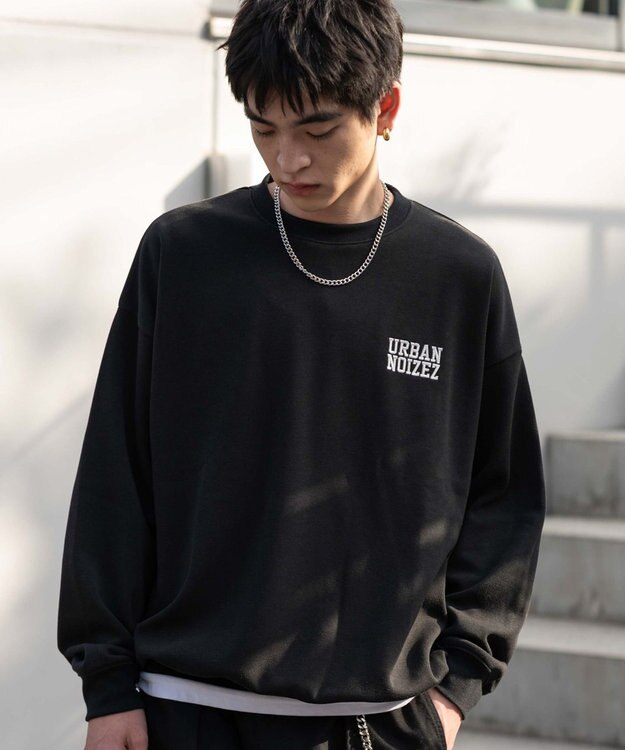 WEGO 【2点SET】アクセ付き裏シャギーグラフィックプルオーバー ブラック