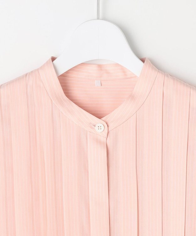 自由区 L ドレープブロードタック ブラウス ピンク×白ライン