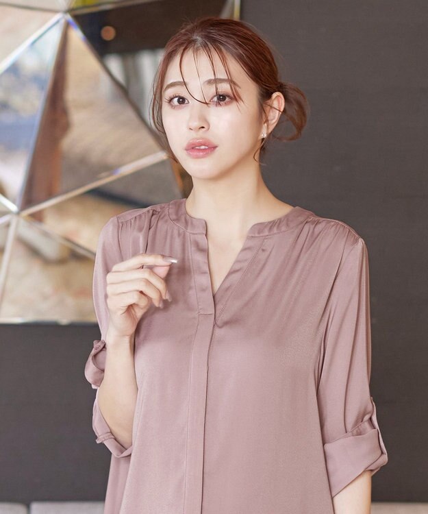 Tiaclasse L 【洗える】ヴィンテージサテンチュニックブラウス ピンク