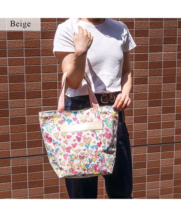 tsumori chisato CARRY コットンハート プリント ハンドバッグ トートバッグ Mサイズ ベージュ