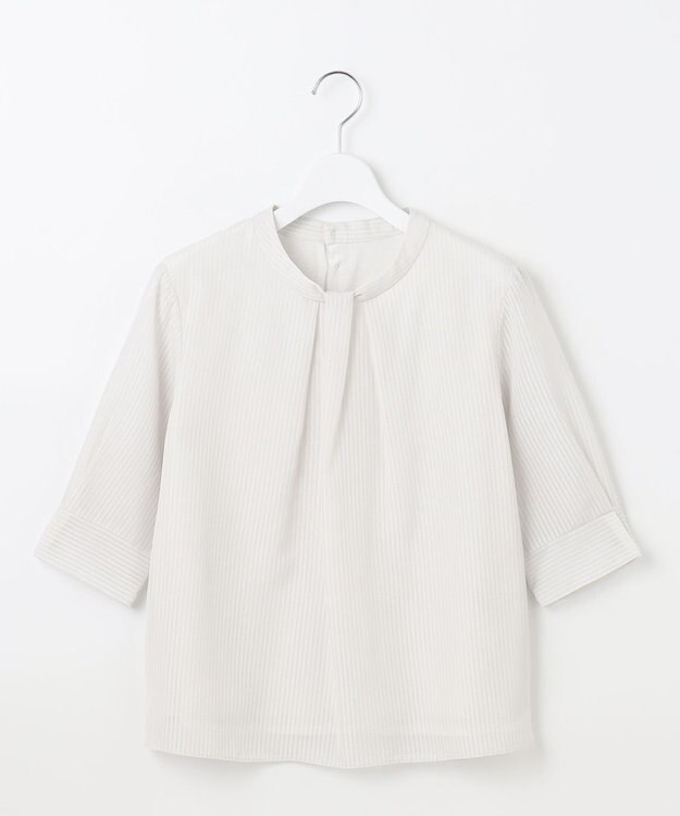 J.PRESS LADIES L シャドーストライプ ボウタイ風 カットソー グレージュストライプ系