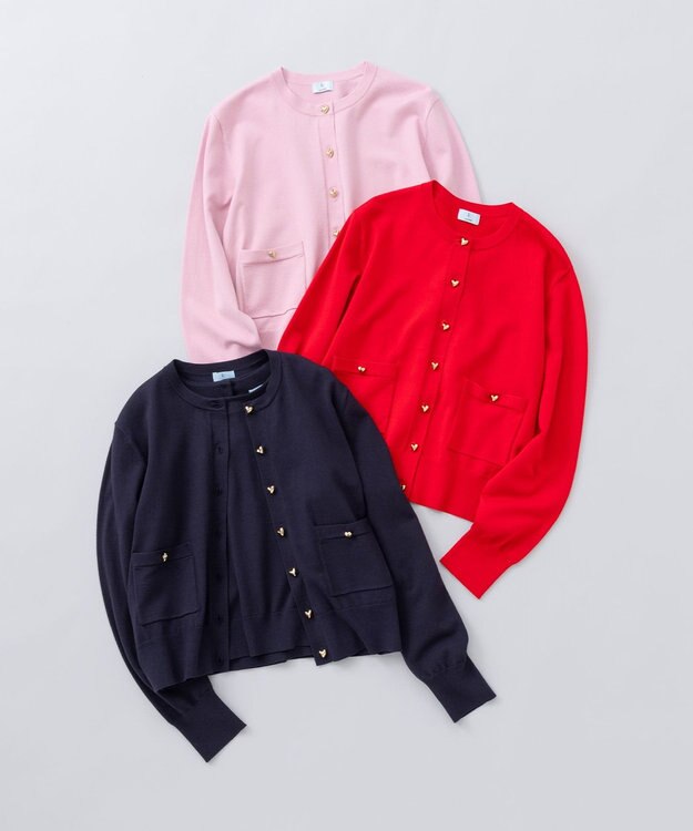 組曲 ハートボタン ニットカーディガン ネイビー系