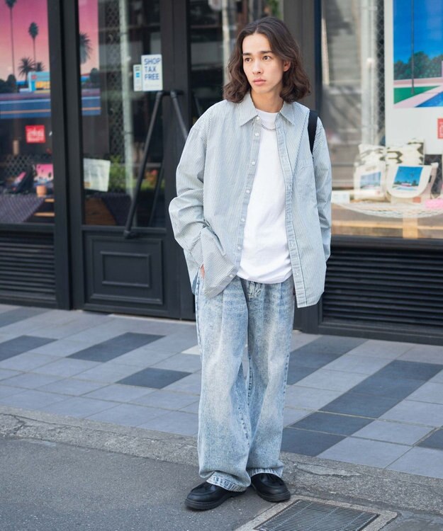 WEGO スケーターズ　タックワイドデニムパンツ デニム淡加工色