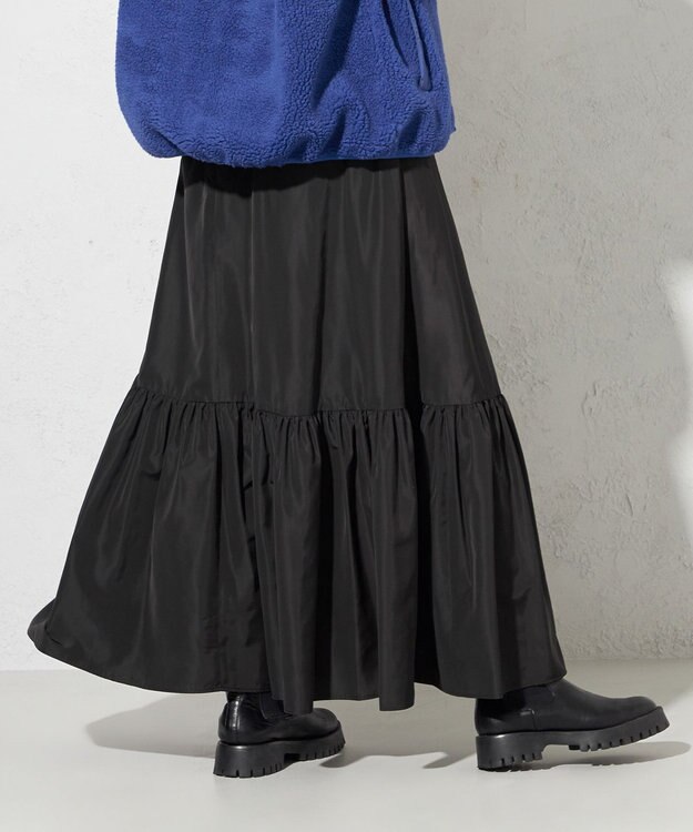 SHARE PARK LADIES 【ウォータープルーフ】　マキシティアードスカート ブラック