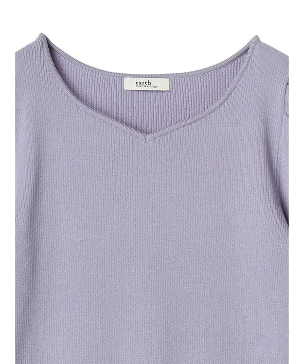 earth music&ecology ハートネック袖パールニットプルオーバー Lavender