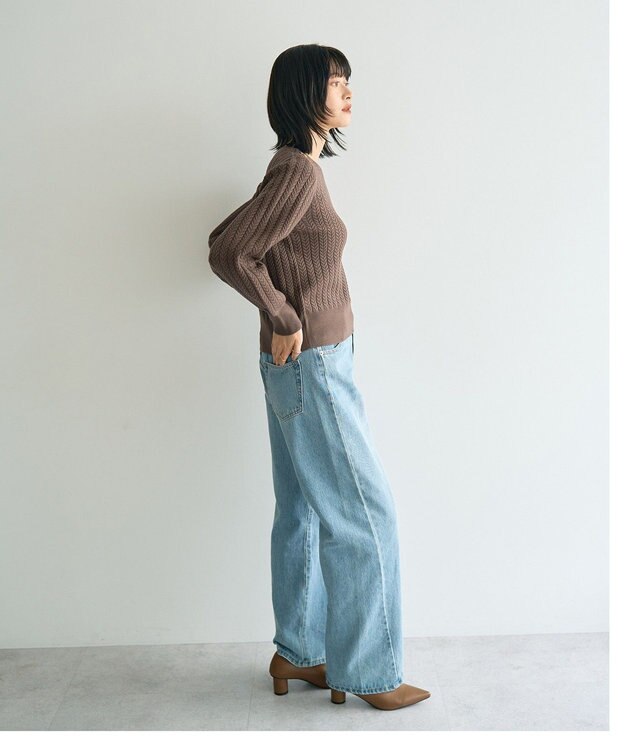 YECCA VECCA 金釦ミニケーブルニット Charcoal Gray