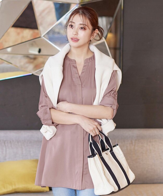 Tiaclasse 【洗える】ヴィンテージサテンチュニックブラウス ピンク