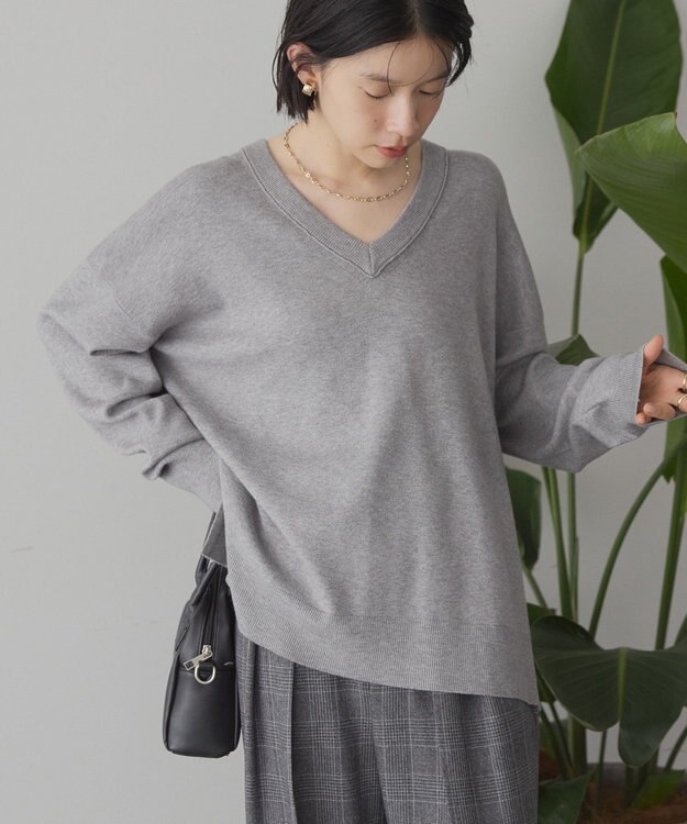 AMERICAN HOLIC バイパチVネックニットプルオーバー Gray Mixture