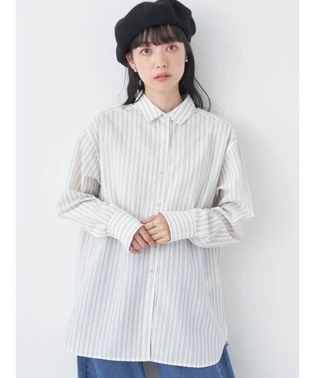 earth music&ecology レギュラーカラーシャツ Stripe Ivory