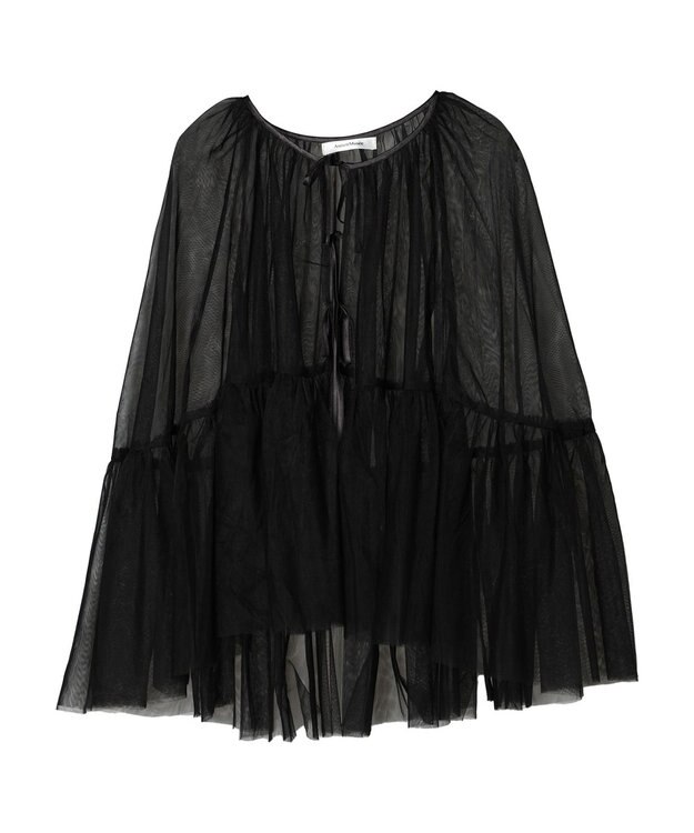 Green Parks リボンチュールデザインブラウス Black