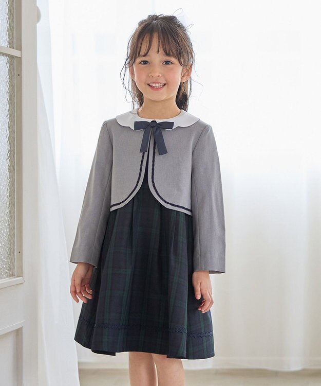 ANY KIDS 【2点セット】ノーカラー ボレロジャケット+襟付き ワンピース ブラックウォッチ