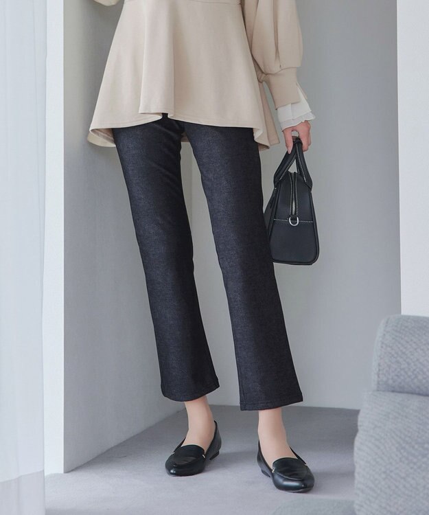 Tiaclasse L 【日本製】メランジプリント裏起毛スリムパンツ ブラック