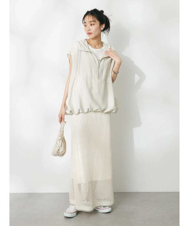 CRAFT STANDARD BOUTIQUE 配色メッシュニットスカート Ivory