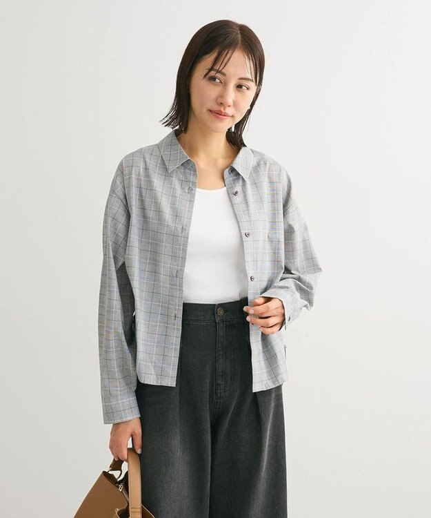 Green Parks サイドドロストショート丈シャツ（チェック） Check