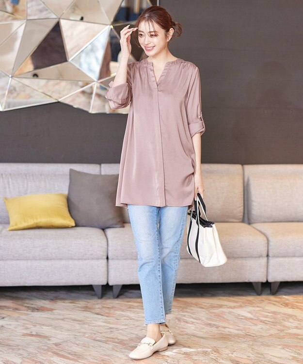 Tiaclasse 【洗える】ヴィンテージサテンチュニックブラウス ピンク
