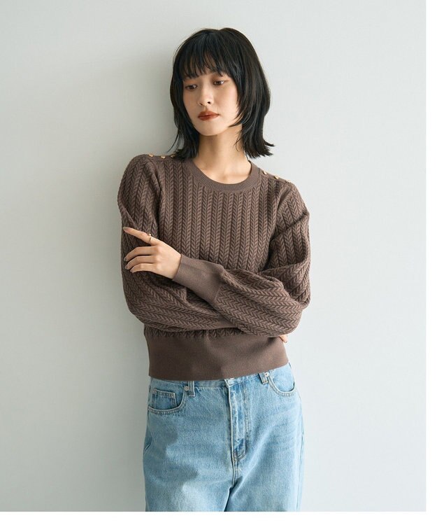 YECCA VECCA 金釦ミニケーブルニット Charcoal Gray