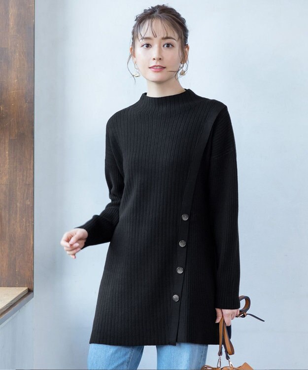 Tiaclasse L 【洗える】1枚でもレイヤード効果のあるサイドボタンチュニック ブラック