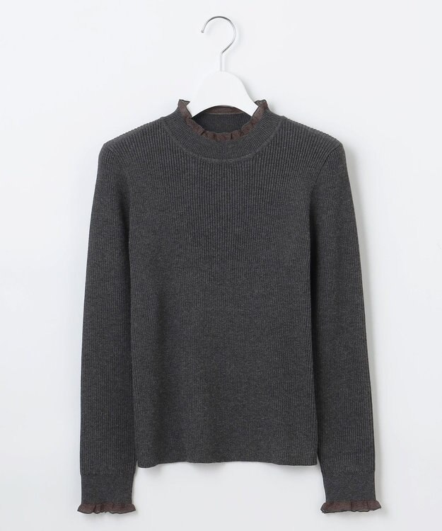 Feroux シアーフリル・ハイネックリブプルオーバー グレー系