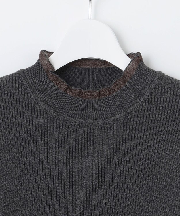 Feroux シアーフリル・ハイネックリブプルオーバー グレー系