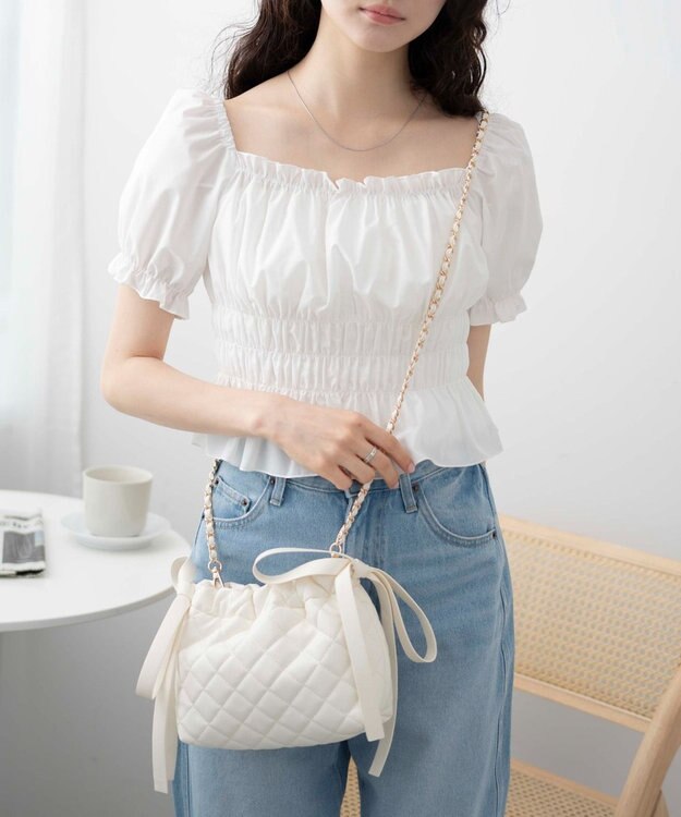 WEGO サイドリボンキルティングショルダー ホワイト