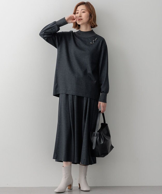 23区 S 【洗える】ウールミルドジャージー タック スカート グレー系