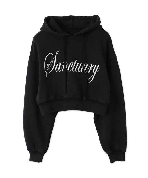 WEGO エンジェルプリントショートプルパーカー ブラック