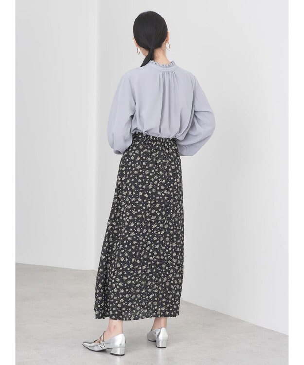 earth music&ecology キンモクセイ柄フレアスカート Black