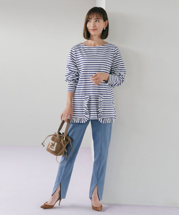 #Newans 【ANSWER for 神戸エレガンス】ウエスト調整可能　センタースリットパンツ サックスブルー系