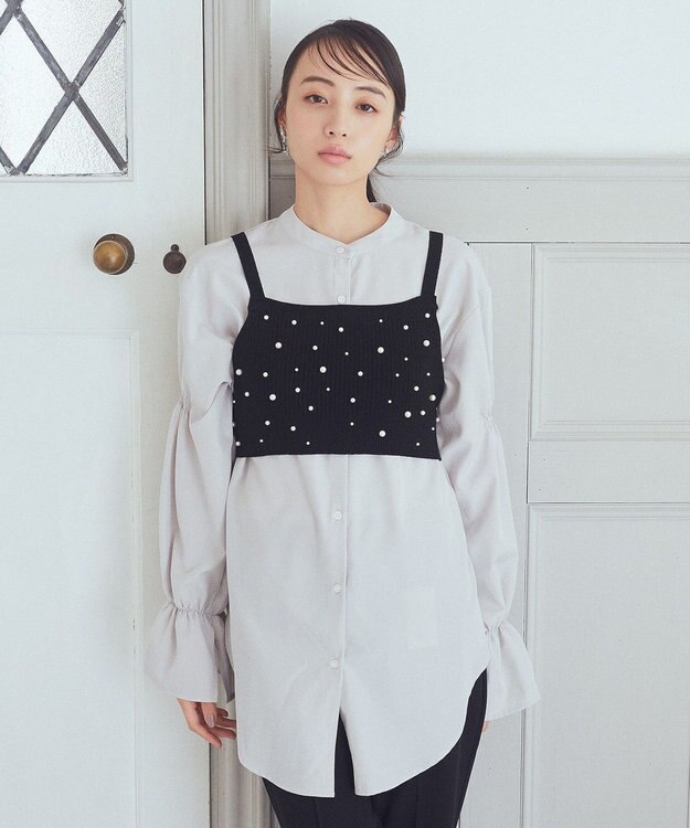 earth music&ecology ＳＥＴ２点パールビスチェ＋シャツ Black