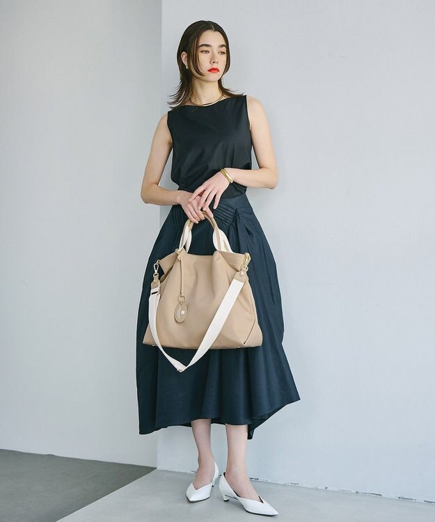 TOPKAPI 【TREASURE TOPKAPI】ストライプハンドル ナイロン 2way トートバッグ A4対応 ライトベージュ