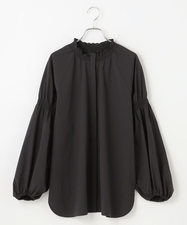 #Newans 【洗濯機可／撥水】シャーリングネック ボリュームスリーブシャツ ブラック