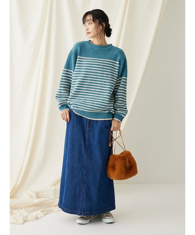 CRAFT STANDARD BOUTIQUE 洗えるモールニットボーダープルオーバー Blue