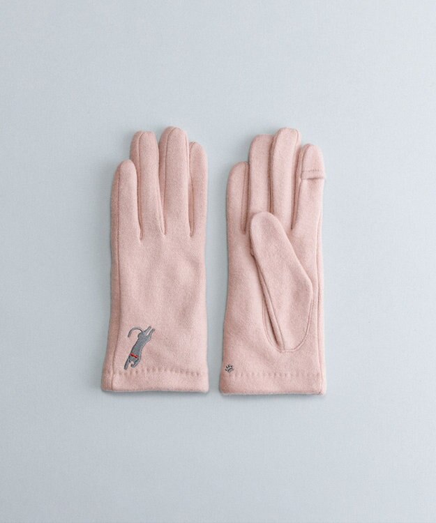 ORuKuBET おひるねねこ刺繍ジャージグローブ(WOMEN)【タッチパネル対応】 ピンク