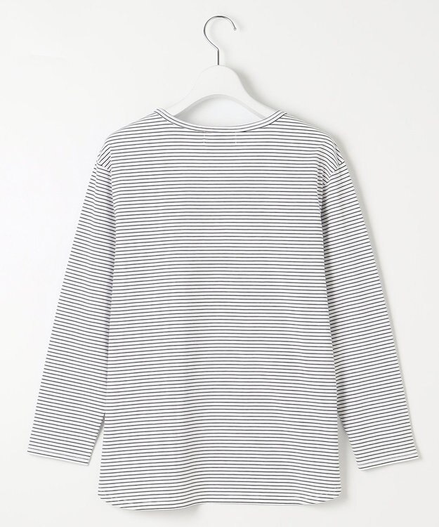 J.PRESS LADIES ベーシックジャージーシャツテール ボーダー カットソー オフ×ネイビー系